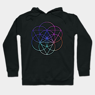 Neon Geometric Glyph Mandala Sigil Rune Sign Seal Cool Blue and Violet  - 352 Hoodie